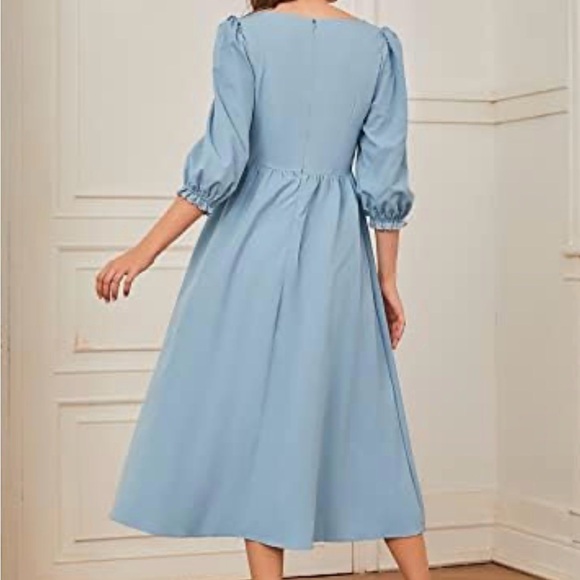 SHEIN Light Blue Square Neck Midi Dress - Picture 2 of 3